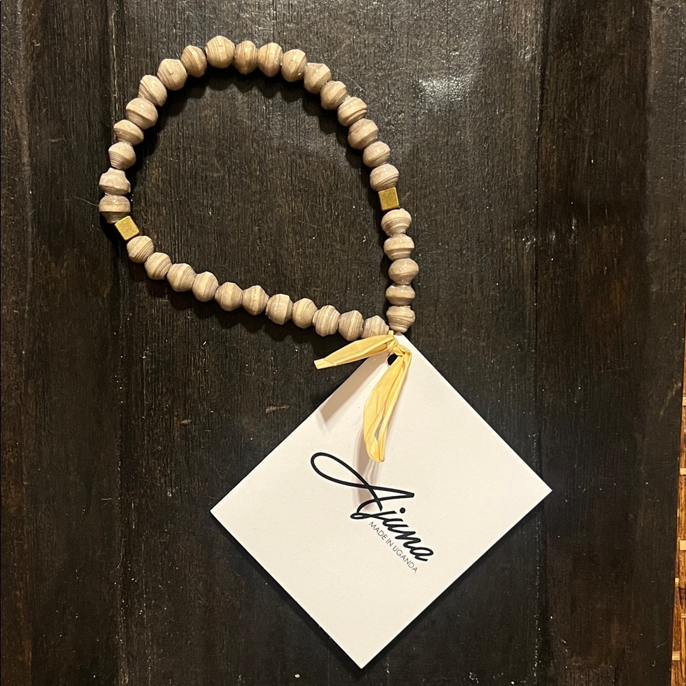 Handmade Grey Paper Bead Bracelet with Gold Accents